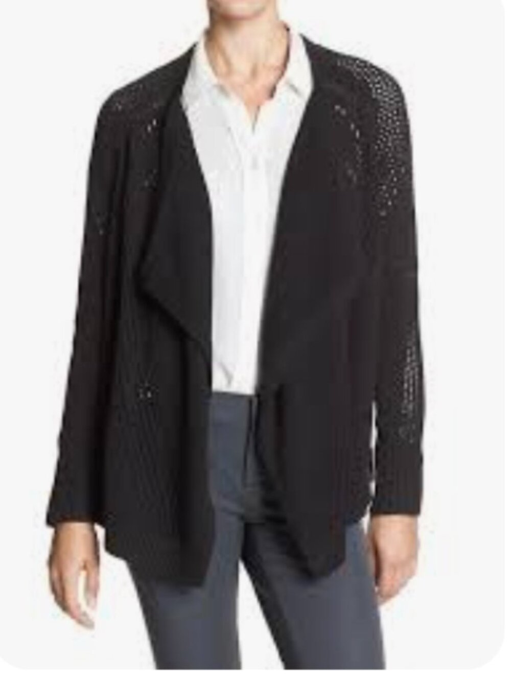 Banana Republic Black Pointelle Waterfall Knit cotton blend Cardigan-Medium